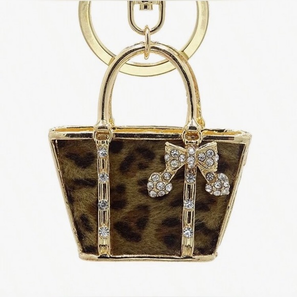 Leopard Faux Skin Gold Accent Women's Bag Charm - Picture 4 of 8